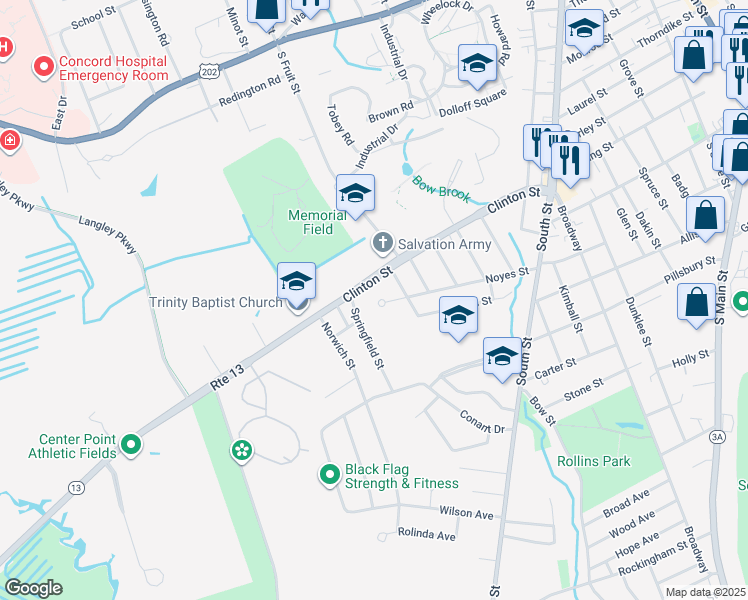 map of restaurants, bars, coffee shops, grocery stores, and more near 64 Noyes Street in Concord