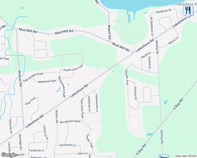 map of restaurants, bars, coffee shops, grocery stores, and more near 6388 Lakeshore Road in Cicero