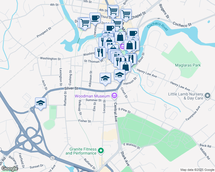 map of restaurants, bars, coffee shops, grocery stores, and more near 118 Locust Street in Dover