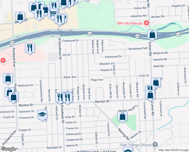 map of restaurants, bars, coffee shops, grocery stores, and more near 469 Sanborn Avenue in Rochester