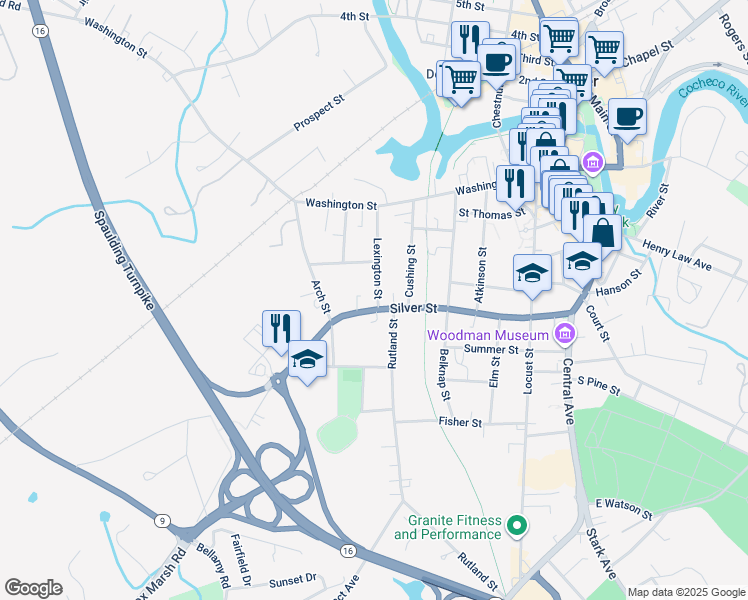 map of restaurants, bars, coffee shops, grocery stores, and more near 40 Lexington Street in Dover