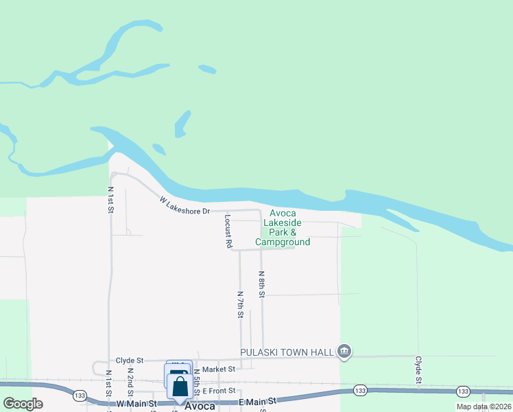 map of restaurants, bars, coffee shops, grocery stores, and more near 710 West Lakeshore Drive in Avoca