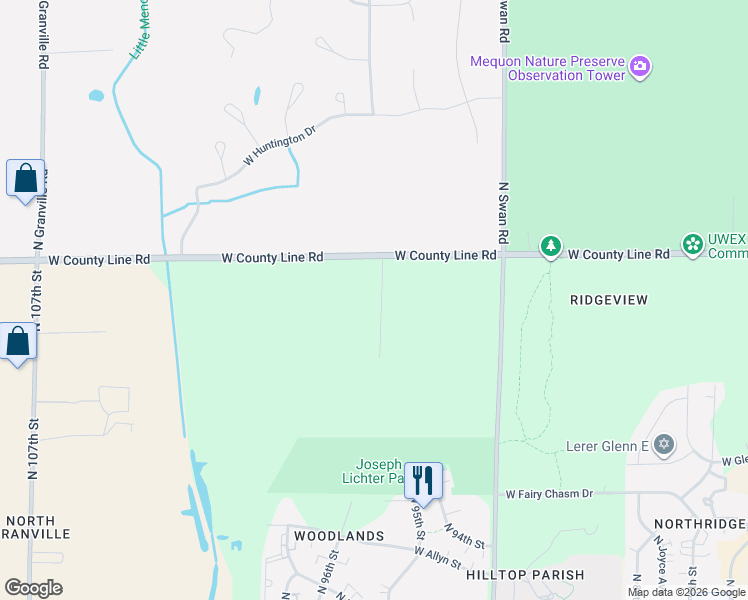 map of restaurants, bars, coffee shops, grocery stores, and more near 9531 North Michael Court in Milwaukee
