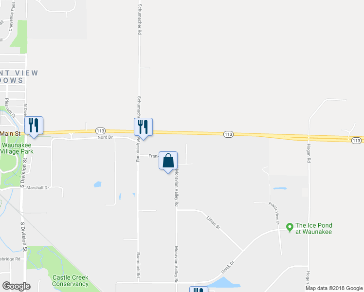 map of restaurants, bars, coffee shops, grocery stores, and more near 251 Progress Way in Waunakee