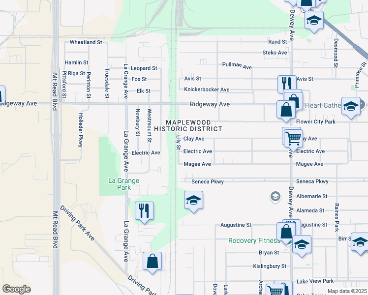 map of restaurants, bars, coffee shops, grocery stores, and more near in Rochester