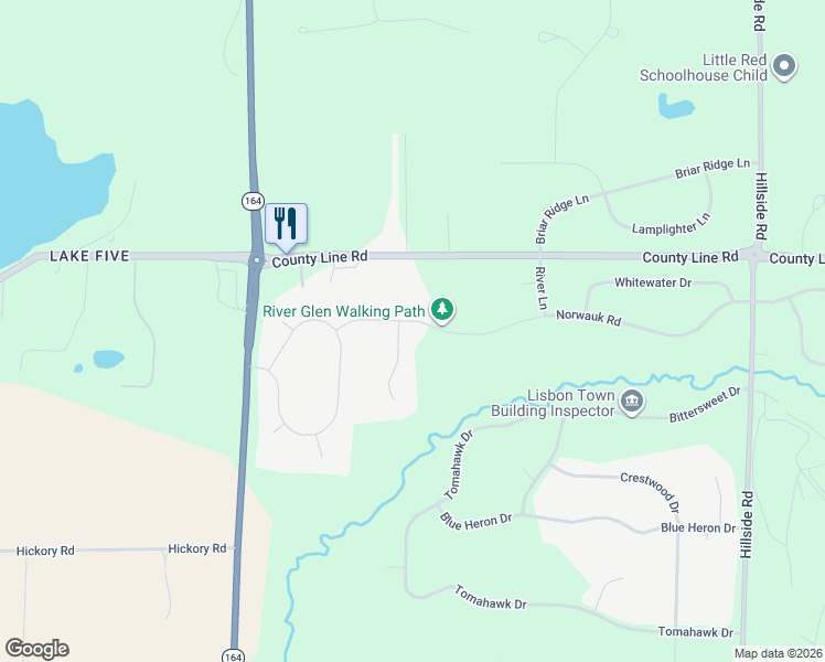 map of restaurants, bars, coffee shops, grocery stores, and more near W257N9497 Sennott Court in Colgate