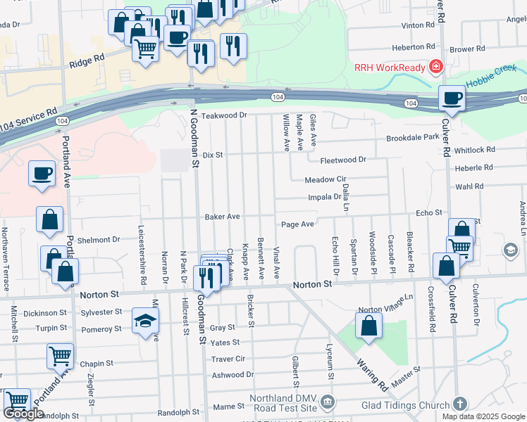 map of restaurants, bars, coffee shops, grocery stores, and more near 160 Bennett Avenue in Irondequoit