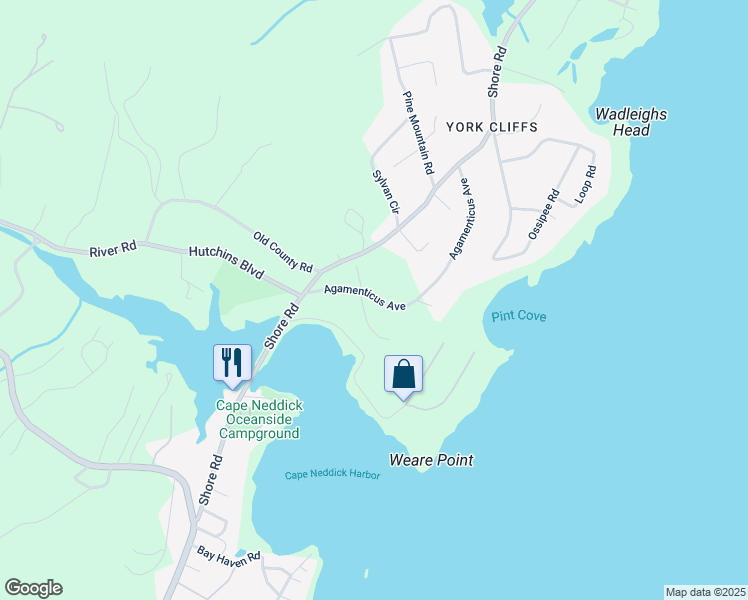 map of restaurants, bars, coffee shops, grocery stores, and more near 19 Agamenticus Avenue in York