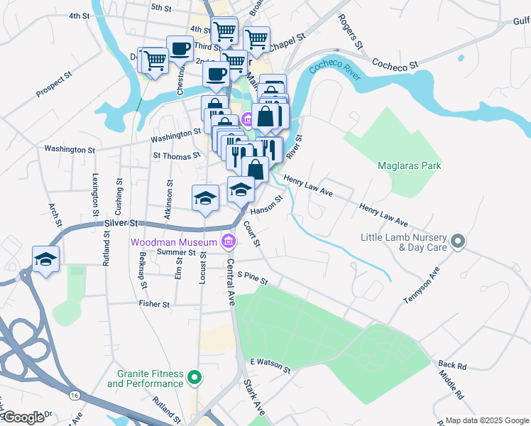 map of restaurants, bars, coffee shops, grocery stores, and more near 17 Hanson Street in Dover
