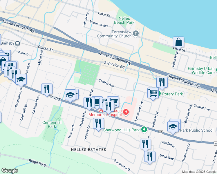 map of restaurants, bars, coffee shops, grocery stores, and more near in Grimsby