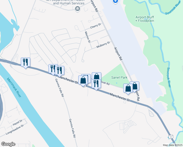map of restaurants, bars, coffee shops, grocery stores, and more near 19 Old Suncook Road in Concord