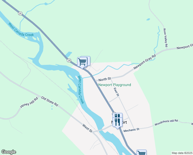 map of restaurants, bars, coffee shops, grocery stores, and more near 7550 North Street in Newport