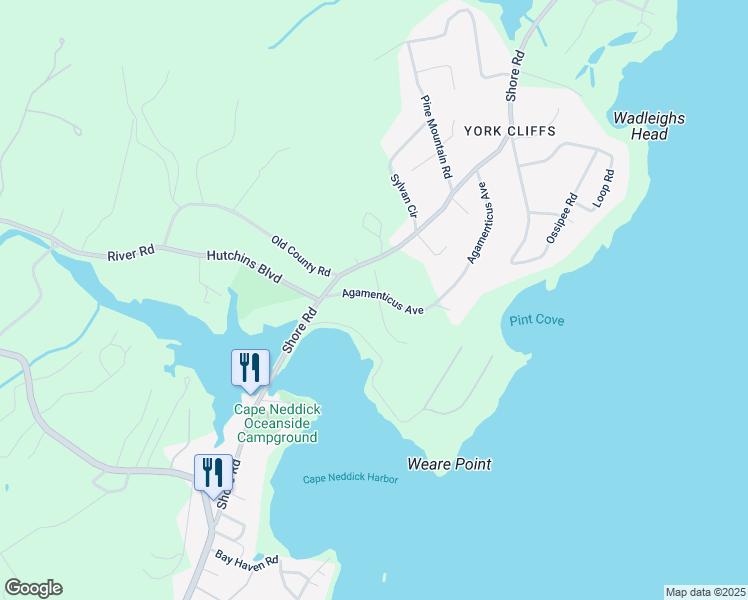 map of restaurants, bars, coffee shops, grocery stores, and more near 19 Agamenticus Avenue in York