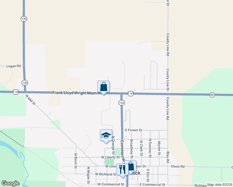 map of restaurants, bars, coffee shops, grocery stores, and more near 33659 U.S. 14 in Lone Rock