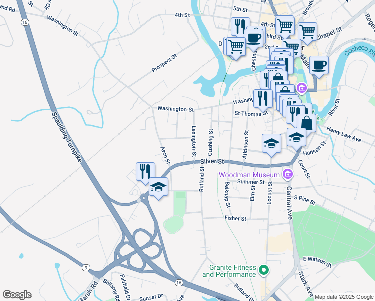 map of restaurants, bars, coffee shops, grocery stores, and more near 40 Lexington Street in Dover