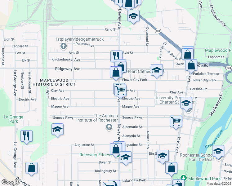 map of restaurants, bars, coffee shops, grocery stores, and more near 210 Electric Avenue in Rochester