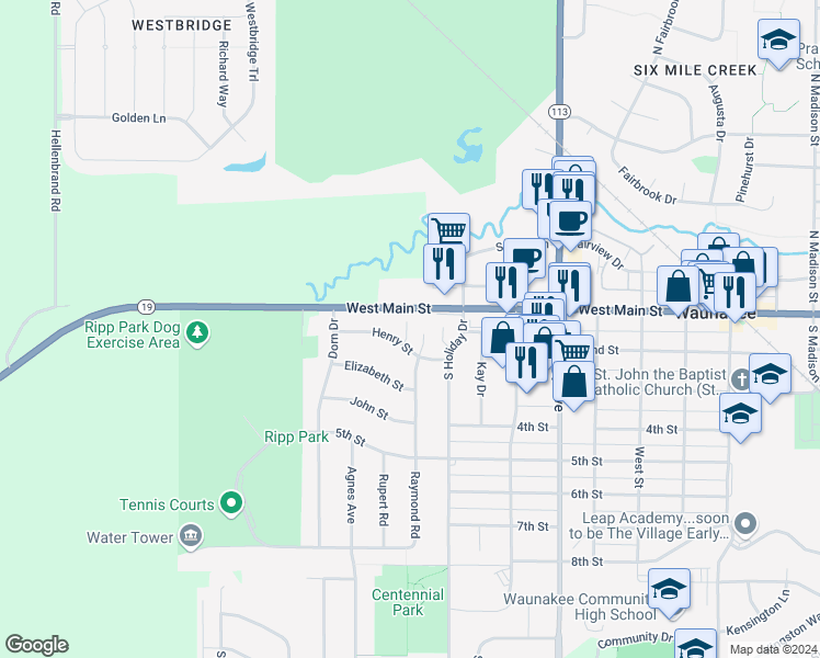 map of restaurants, bars, coffee shops, grocery stores, and more near 867 Henry Street in Waunakee