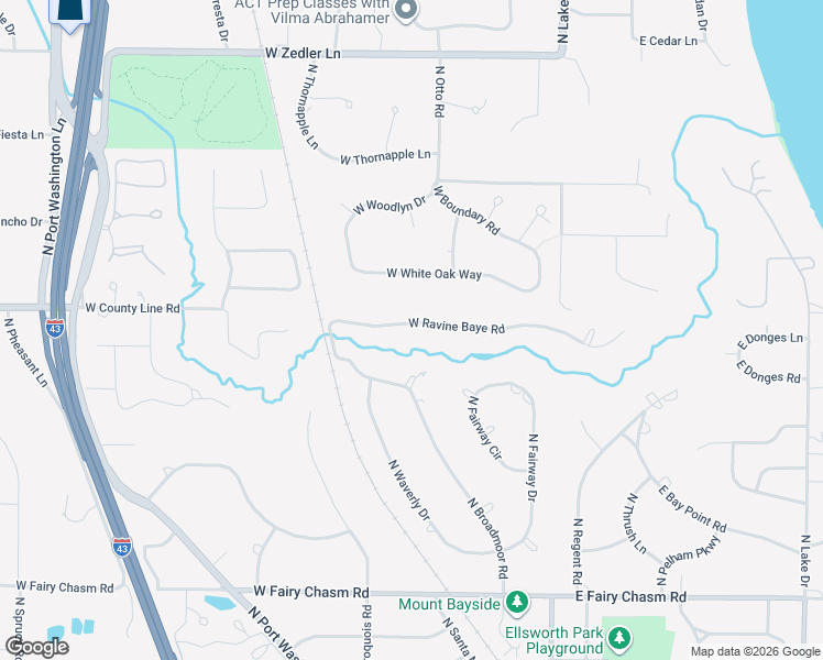 map of restaurants, bars, coffee shops, grocery stores, and more near 313 West Ravine Baye Road in Bayside