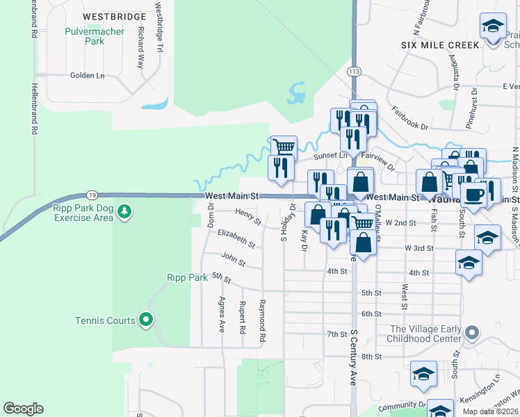 map of restaurants, bars, coffee shops, grocery stores, and more near 867 Henry Street in Waunakee