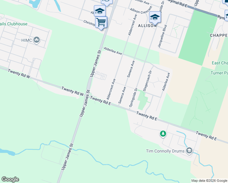map of restaurants, bars, coffee shops, grocery stores, and more near 261 Aldercrest Avenue in Hamilton