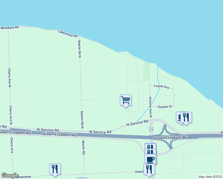 map of restaurants, bars, coffee shops, grocery stores, and more near 3503 Lakeshore Road in Lincoln