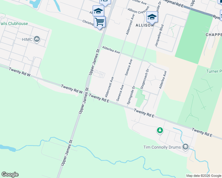 map of restaurants, bars, coffee shops, grocery stores, and more near 251 Aldercrest Avenue in Hamilton