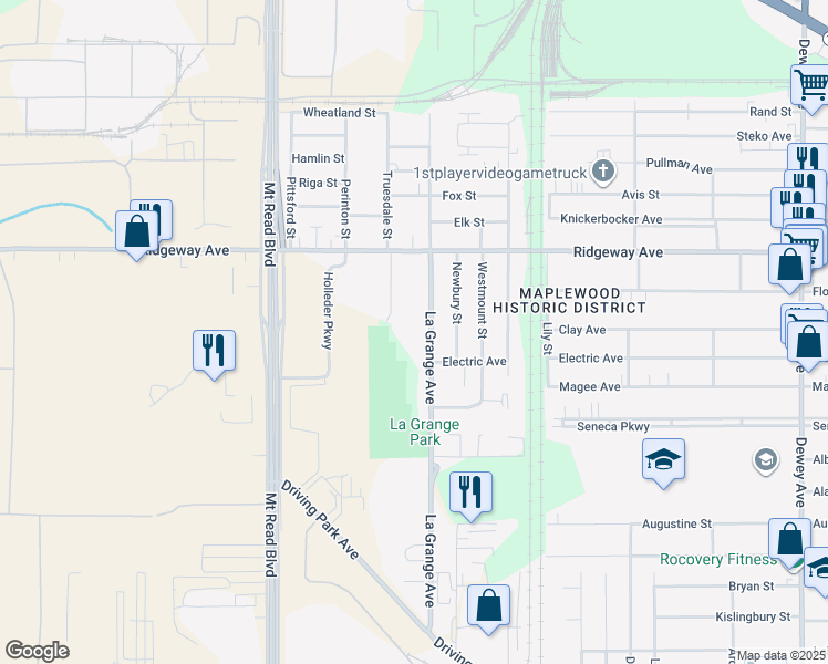 map of restaurants, bars, coffee shops, grocery stores, and more near 388 La Grange Avenue in Rochester