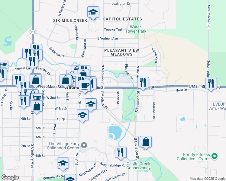 map of restaurants, bars, coffee shops, grocery stores, and more near 309 Grant Street in Waunakee