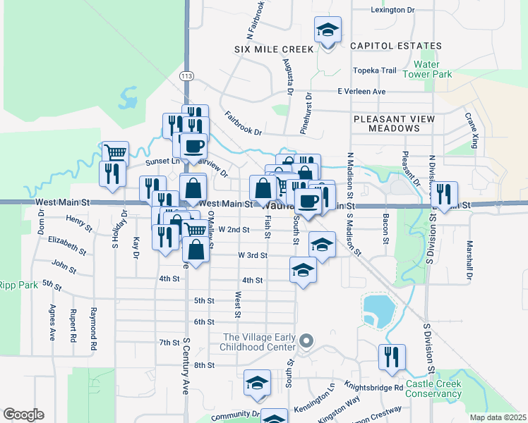 map of restaurants, bars, coffee shops, grocery stores, and more near 201 West 2nd Street in Waunakee