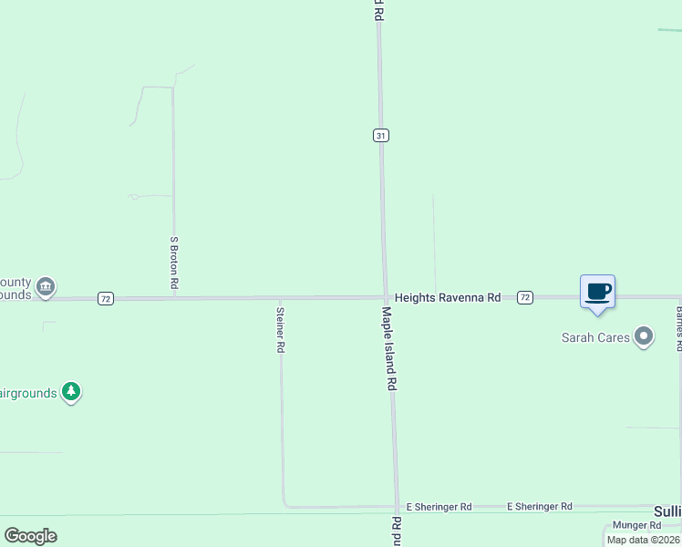 map of restaurants, bars, coffee shops, grocery stores, and more near 3299 Maple Island Road in Ravenna