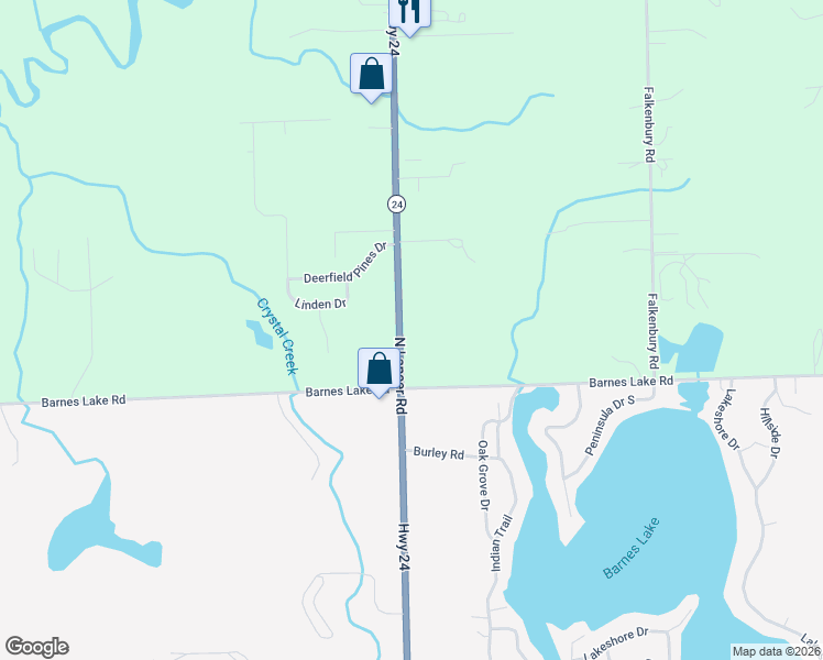 map of restaurants, bars, coffee shops, grocery stores, and more near 5548 North Lapeer Road in North Branch