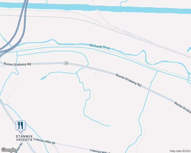 map of restaurants, bars, coffee shops, grocery stores, and more near 7092 Rome-Oriskany Road in Rome
