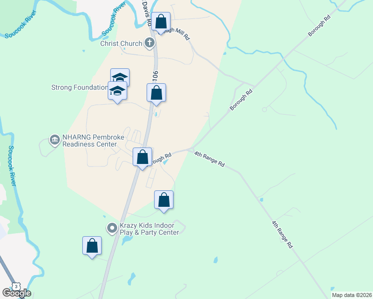 map of restaurants, bars, coffee shops, grocery stores, and more near 405 Borough Road in Pembroke