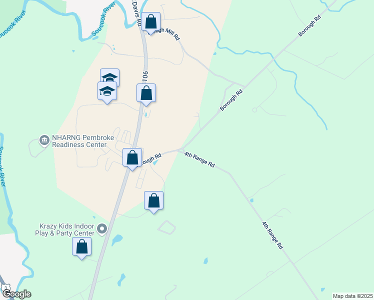 map of restaurants, bars, coffee shops, grocery stores, and more near 405 Borough Road in Pembroke