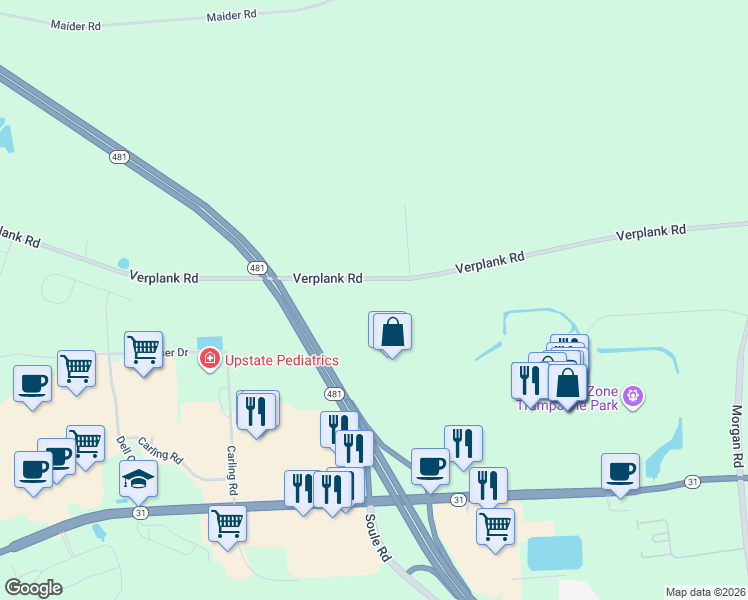 map of restaurants, bars, coffee shops, grocery stores, and more near 4068 Verplank Road in Clay
