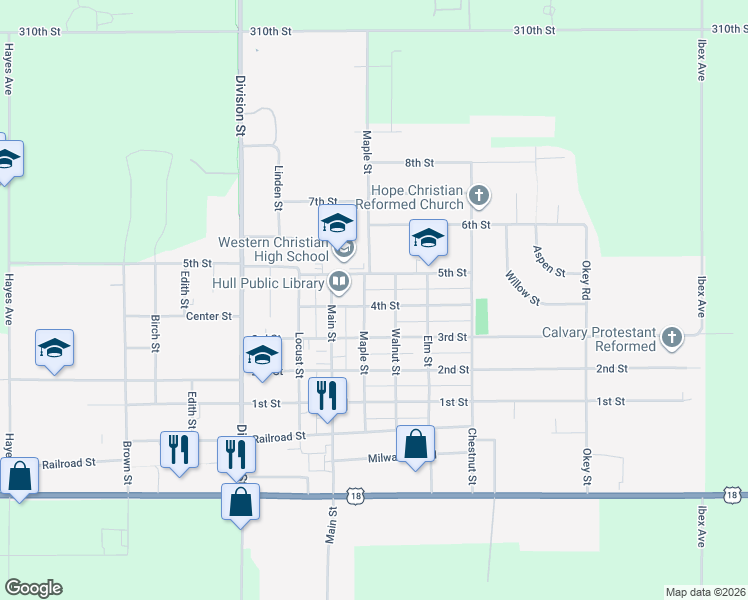 map of restaurants, bars, coffee shops, grocery stores, and more near 1100-1198 5th Street in Hull