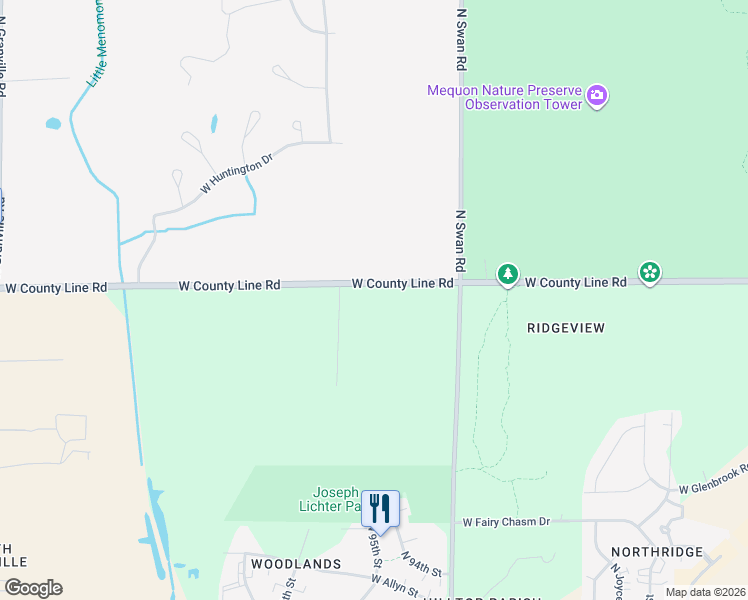 map of restaurants, bars, coffee shops, grocery stores, and more near 9335 West County Line Road in Milwaukee