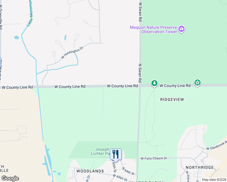 map of restaurants, bars, coffee shops, grocery stores, and more near 9335 West County Line Road in Milwaukee