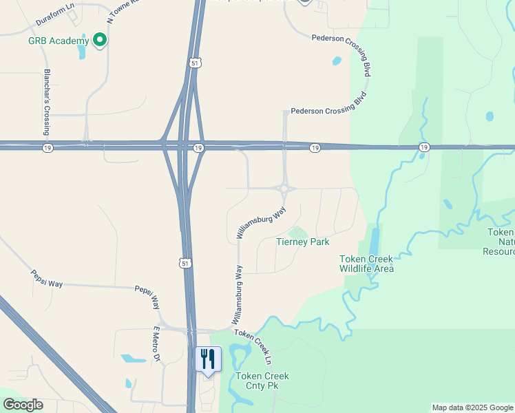 map of restaurants, bars, coffee shops, grocery stores, and more near 4141 Savannah Drive in DeForest