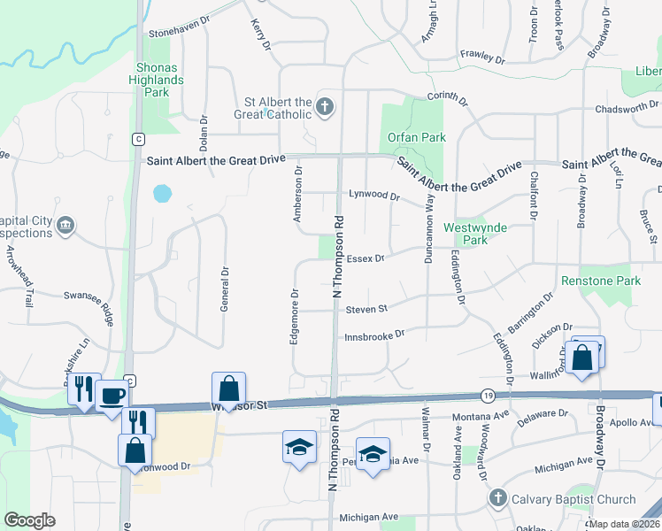 map of restaurants, bars, coffee shops, grocery stores, and more near 955 North Thompson Road in Sun Prairie