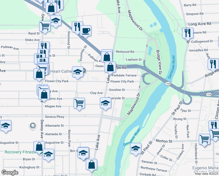 map of restaurants, bars, coffee shops, grocery stores, and more near in Rochester
