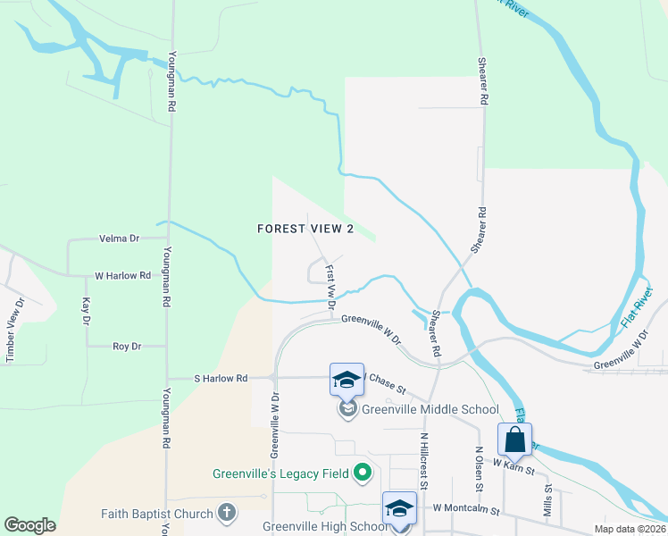 map of restaurants, bars, coffee shops, grocery stores, and more near 1473 Trailview Drive in Greenville