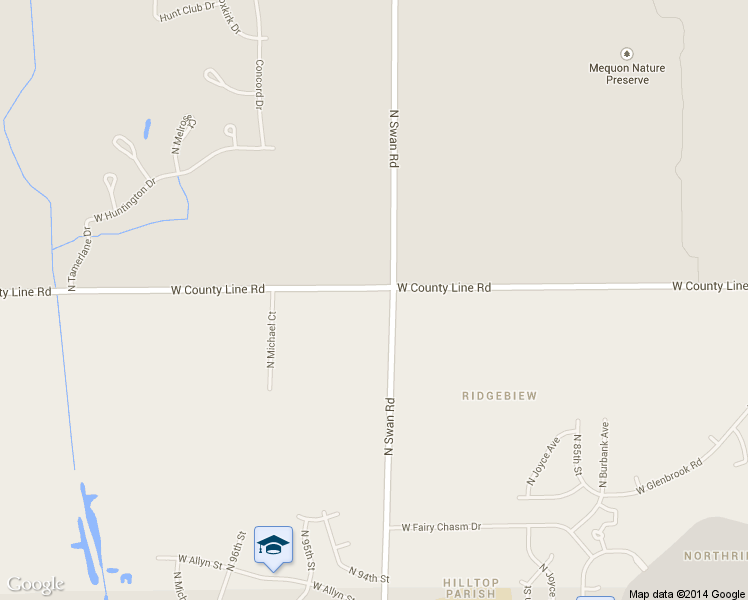 map of restaurants, bars, coffee shops, grocery stores, and more near 9101 West County Line Road in Milwaukee