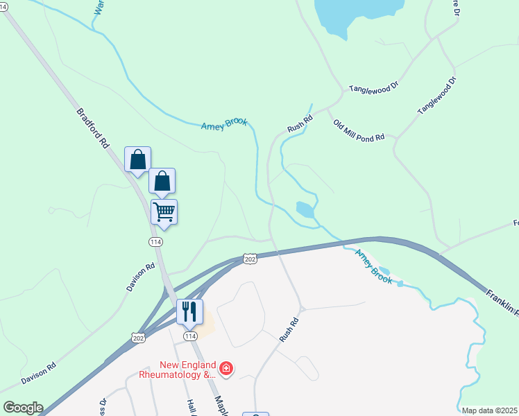 map of restaurants, bars, coffee shops, grocery stores, and more near 577 Rush Road in Henniker