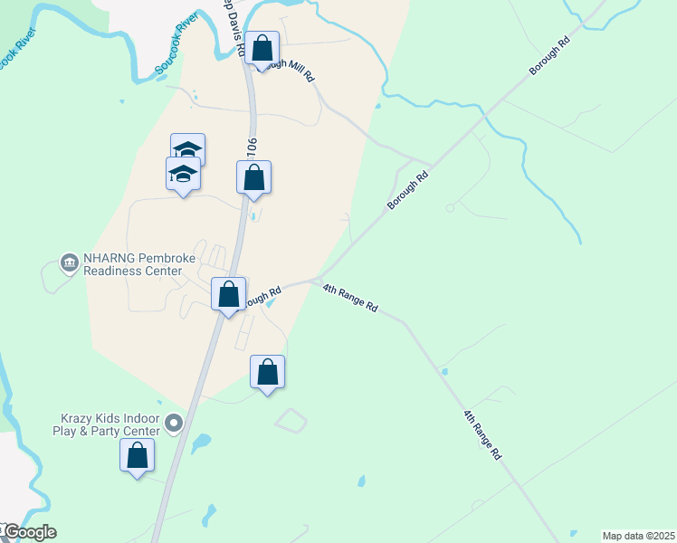 map of restaurants, bars, coffee shops, grocery stores, and more near 405 Borough Road in Pembroke