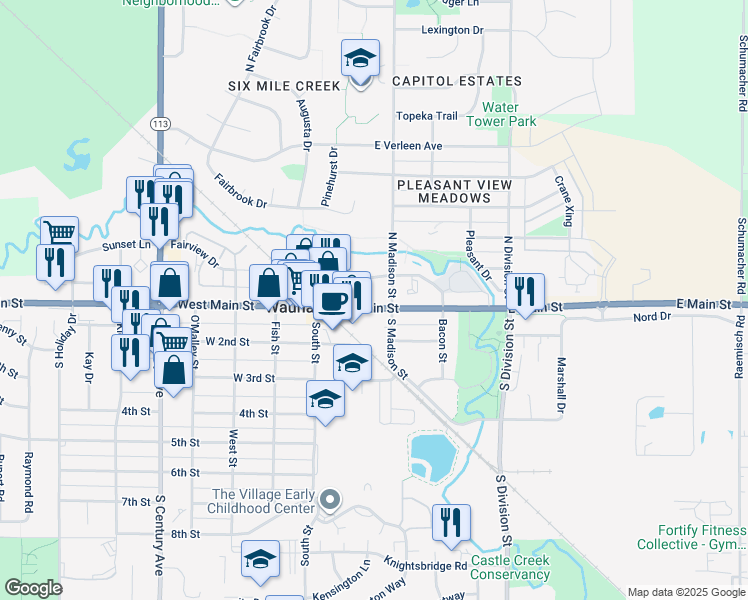 map of restaurants, bars, coffee shops, grocery stores, and more near 106 North Madison Street in Waunakee