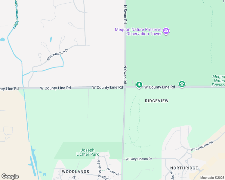 map of restaurants, bars, coffee shops, grocery stores, and more near 9625 North Swan Road in Mequon