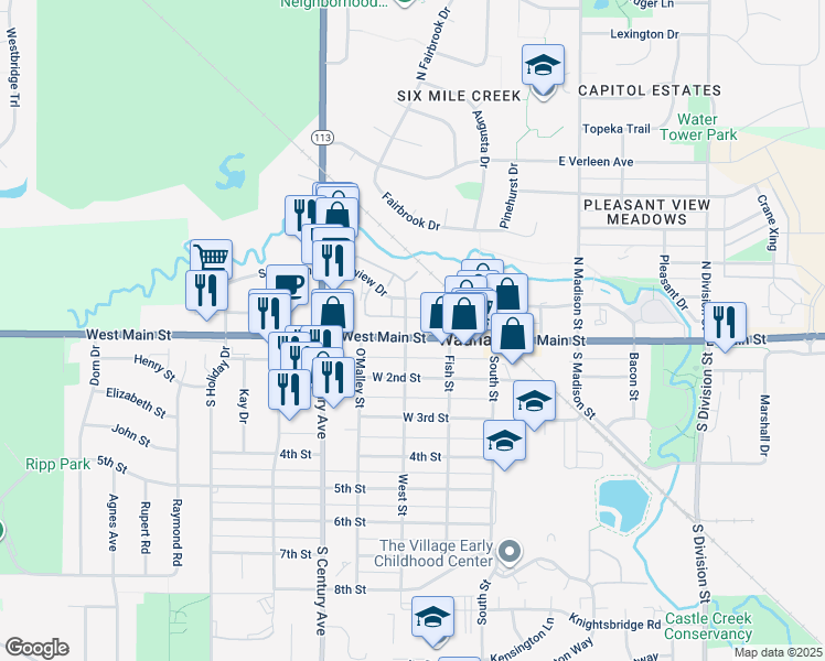 map of restaurants, bars, coffee shops, grocery stores, and more near 103 North West Street in Waunakee