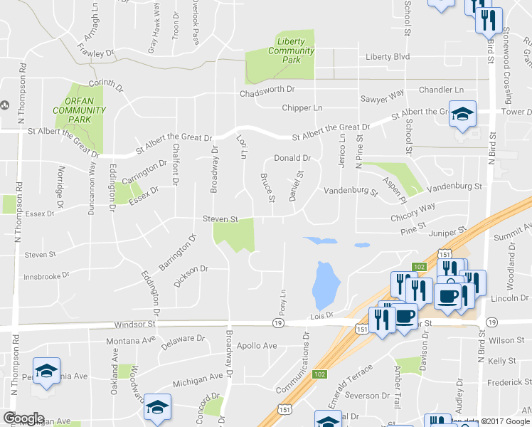 map of restaurants, bars, coffee shops, grocery stores, and more near 1500 Steven Street in Sun Prairie