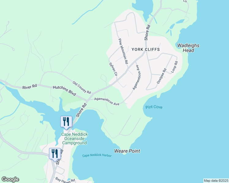 map of restaurants, bars, coffee shops, grocery stores, and more near 5 Sylvan Circle in York